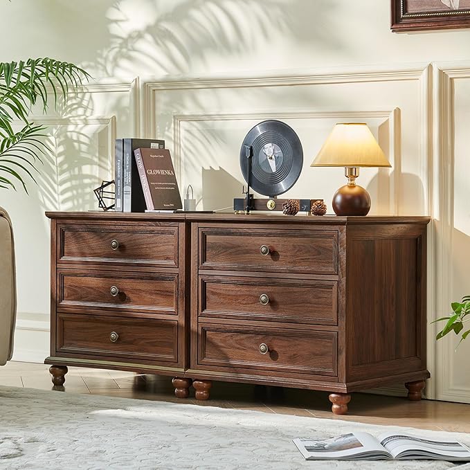 Joaxswe Farmhouse Nightstand with Charging Station, 24" Wide End Table with 3 Drawers,Wood Dresser Cabinet for Bedroom, Bed Side Table Chest of Drawers,Night Stand for Living Room, Closet,Brown