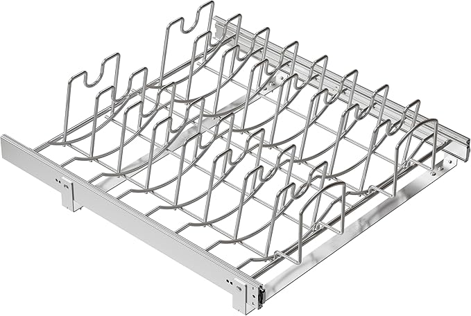 STORKING Slide Out Pot Lid Organizer Under Cabinet, Wire Dividers Kitchen Pull Out Pot Lid Storage Rack Holder, Full-Extension Rail 21" W*22" D