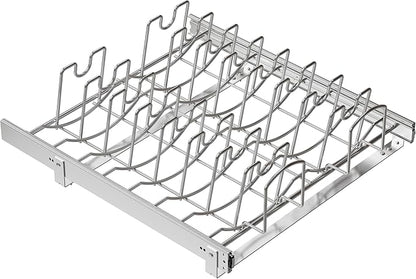 STORKING Slide Out Pot Lid Organizer Under Cabinet, Wire Dividers Kitchen Pull Out Pot Lid Storage Rack Holder, Full-Extension Rail 21" W*22" D