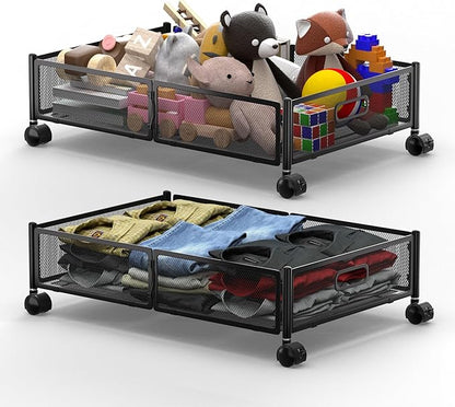 YEEBONIX Under Bed Organizer, Storage Bins Under Bed, 60L Underbed Storage Bins for Bedroom Clothes Shoes Blankets (Black, 2 Pack)