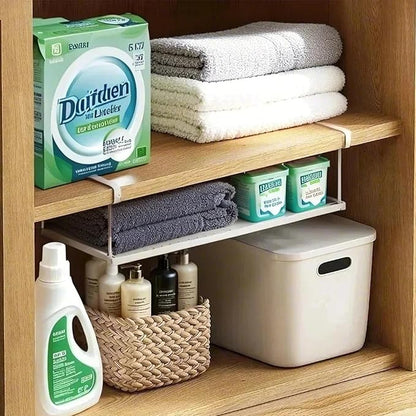 Expandable Hanging Under Shelf Storage Basket,Under Shelf Storage Organizer,Under Hanging Baskets for Cabinet,Pantry, Desk Organization,7.87" D x 14.96"-27.56W x 5.12" H,White