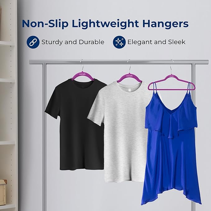 SereneLife 200 Pack Velvet Hangers - Non-Slip Felt Hangers with 360° Swivel Hook, Space-Saving, Ultra-Thin, Lightweight for Shirts, Sweaters, Hoodies, Kids Clothes & Dresses