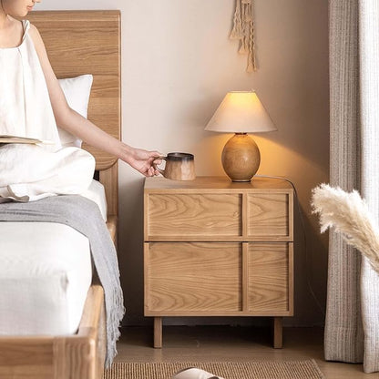 YESWOOD Solid Wood Nightstand Set of 2, Natural Wood Nightstand with Drawers, Mid Century Modern Nightstands, Wood Bedside Table for Small Space, Boho Night Stand for Bedroom,18.90" H
