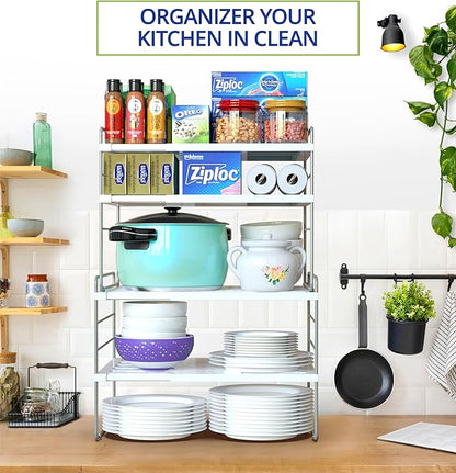 YAN & HIN 2 Packs 3-Tier kitchen cabinet countertop organizer, Expandable tupperware organizer for cabinet, tupperware organizer for cabinet and Storage for pantry organization