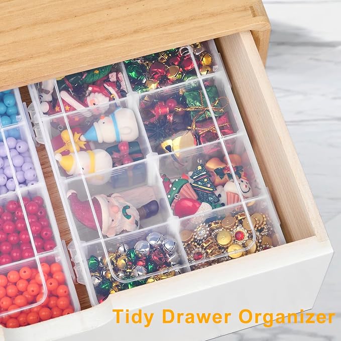 2 Pack 8 Grids Bead Organizer and Storage, Plastic Organizer Box with Removable Dividers and Labels for Jewelry Crafts Small Parts Electronics Tackle Boxes (2)