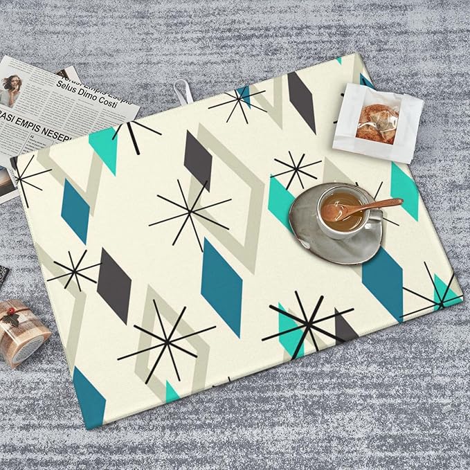 Vintage Mid Century Geometic Dish Drying Mat For Kitchen Counter, Super Absorbent Microfiber Large Dish Drying Pad 18"x24" For Kitchen Dishware Coffee Maker Bar