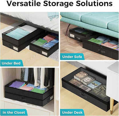 2 Pack Under Bed Storage Containers, Double Layer Underbed Storage Bins for Extensible Closed Design,Clothes Storage Bins with Sturdy Sidewalls/Bottom and PVC Clear Window for Shoes Storage Organizer