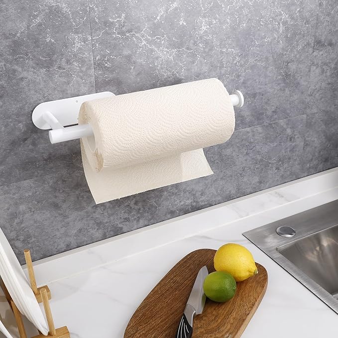 Paper Towel Holders-White,Paper Towels Rolls - for Kitchen Self-Adhesive Under Cabinet Wall Mount Countertop,Both Available in Adhesive and Screws