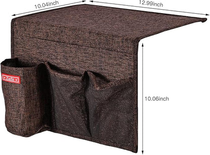 Zafit Linen 4 Pockets Bedside Caddy, Bedside Storage Organizer for Magazine, Remotes, Phone (Coffee)