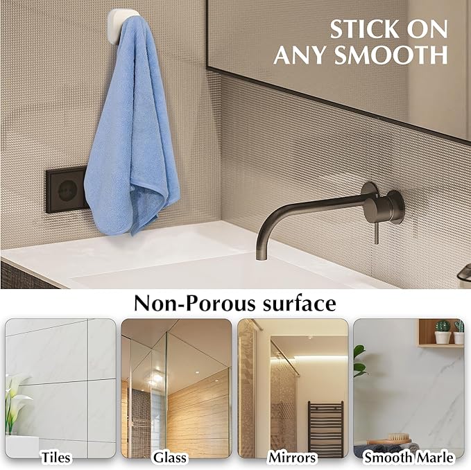warlve Suction Cup Hooks for Shower - Reusable No-Drill Mounting - Hooks for Towels, Robes & Loofah on Metal, Glass, Mirrors, Tile & Smooth Non-Porous Surfaces (2, Milk White)