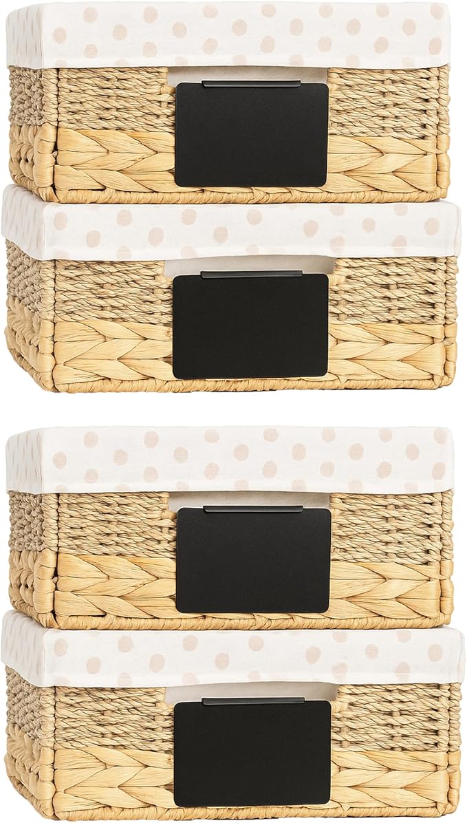 rectangular hyacinth wicker baskets with liners for storage, kitchen, laundry 12x9x5 iNCHES (Mix, 12x9x5 Inches)
