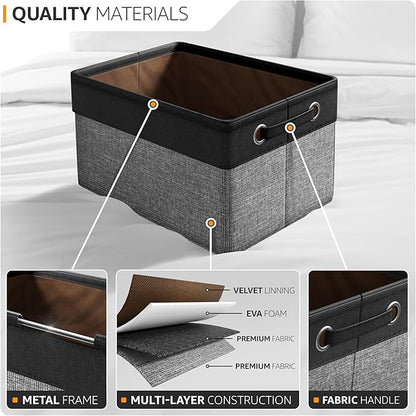Sorbus Fabric Storage Cubes 15 Inch- Big Sturdy Collapsible Canvas Storage Bins with Dual Handles- Foldable Closet Cubes- Decorative Storage Baskets for Shelves | Home & Office Use- 3 Pack| Grey/Tan