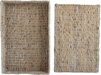 happimess BSK2015D-SET2 Holden 30" Classic Costal Hand-Woven Hyacinth Wicker Under Bed Storage Basket with for Storage and Decoration in Bathroom, Bedroom, Closet, Entryway, White Wash (Set of 2)