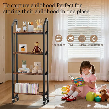 No Assembly Folding Bookshelf for Living Room, 4 Tier Collapsible Book Shelf for Home Office, Portable Bookcase Storage Organizer
