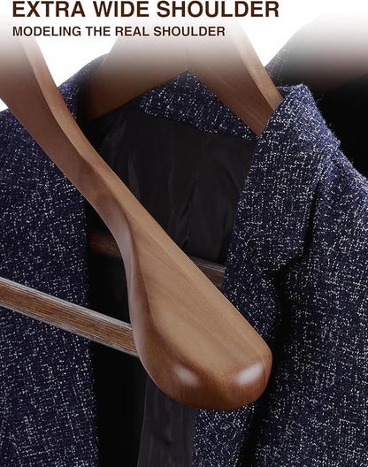 SMARTOR Wooden Suit Hangers for Men 8 Pack, Wide Shoulder Wood Suit Hangers with Non Slip Pant Bar, Wide Hanger for Suits, Coats, Jackets, Walnut