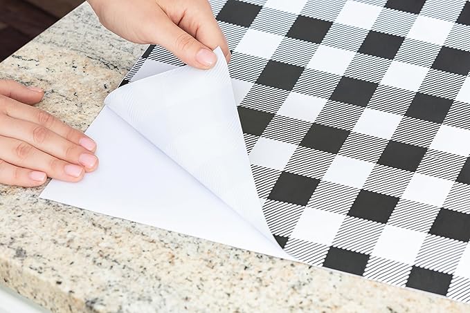 EasyLiner Peel & Stick Decor Removable Peel and Stick Wallpaper - Self Adhesive Decorative Shelf Paper for Cabinets, Walls, Resurfacing Projects - Adhesive Shelf Liner - 20in x 18ft - Black Gingham
