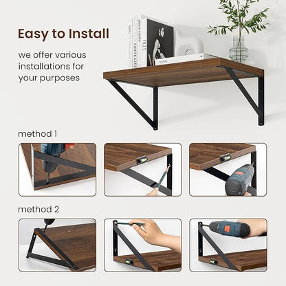 Axeman Deep Floating Shelves | 16 Inch Walnut Wall Shelves Set of 2 | 10 Inch Deep Wood Floating Shelves for Wall | 16" W x 10" D Walnut Shelves for Living Room Bathroom Kitchen