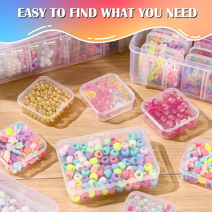 VTG Bead Organizer Box, 56 Pcs Small Plastic Containers with Lids and 3-Tier Stackable Storage Box, Clear Organizers for Jewelry Toys Craft Storage