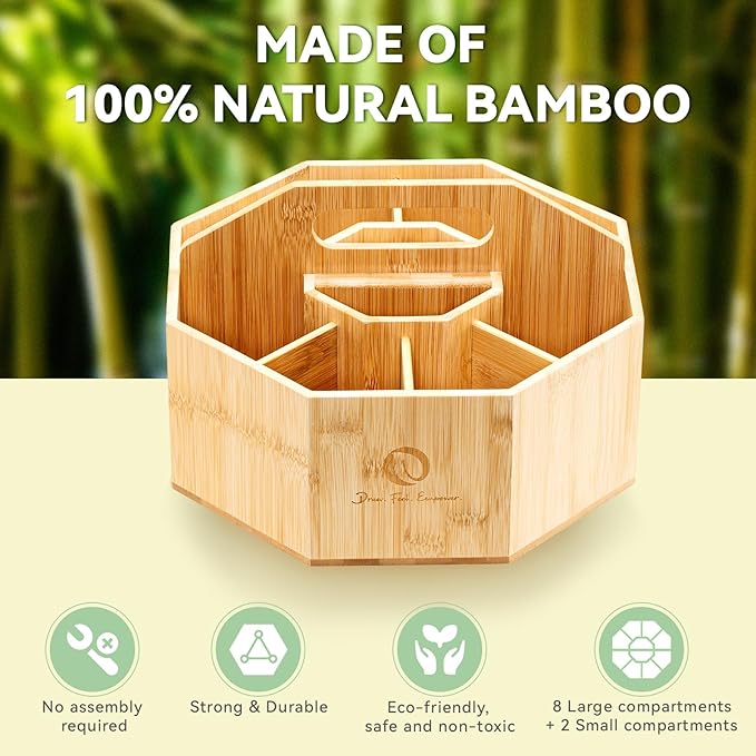 Ohuhu Rotating Marker Organizer for Alcohol Markers, 360-Degree Rotating Bamboo Storage Hold 162 Honolulu& B Alcohol Markers, Pens Pencil Holder with 8 Compartments for Home Classroom Office Decor