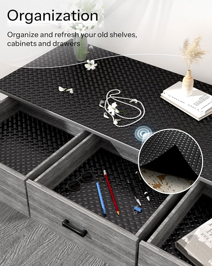 Shelf and Drawer Liner for Kitchen Cabinet, Non-Adhesive 12in x 240in Waterproof Contact Paper Refrigerator Liners Thickened Durable EVA Material Non Slip Mat for Dresser Cupboard Pantry Protector