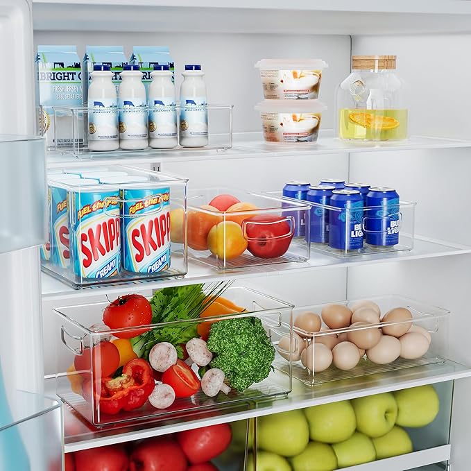 Heyuzb 8 PACK Freezer Organizer Bins Clear Stackable Storage Bins with Side Handles Refrigerator Organizers and Storage Home Organization Must Haves