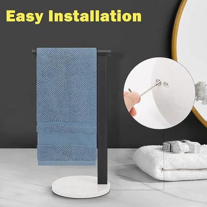 Stainless Steel L-Shaped Hand Towel Holder, SUS304 Bathroom Towel Rack with Thickened Base for Countertop Vanity (Matte Black)