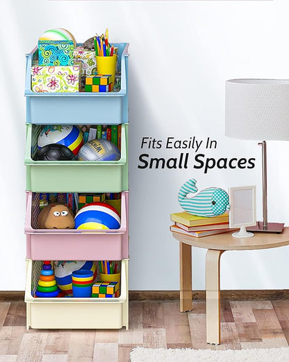 TidyFriend Stackable Storage Bins for Pantry, 4 Pack Stackable Bins For Organizing Food, Kitchen, and Bathroom Essentials (Multi)