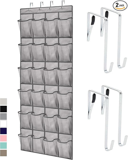 GORILLA GRIP Over the Door Shoe Organizer, 2 Pack, 24 Breathable Mesh Pockets, Space Saving Hanging Storage Holder, Closet Rack Hanger Holds Up to 40 lbs, Hangs on Closets, Shoes, Accessories, Gray