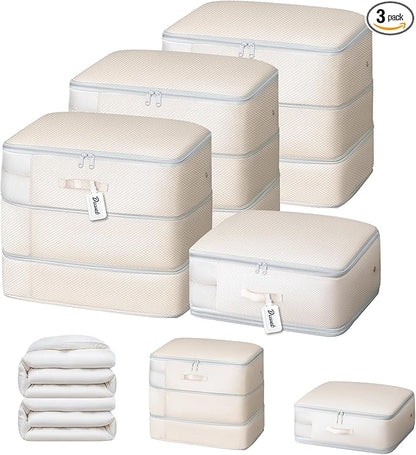 DIMJ Compression Storage Bags - Blanket Storage Bags with Window Zipper, Ultra Space Saving Self Compression Organizer for Comforter Duvet, Sweater, Puffer Jacket, Bedding, Sheet, Sweater