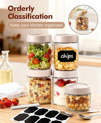 6 pack 16 oz Overnight Oats Containers with Lids and Spoons Glass Jars with Airtight Lids: Wide Mouth Mason Salad Jars, Leakproof and Reusable Glass Food Storage Container for Yogurt Snacks Spice