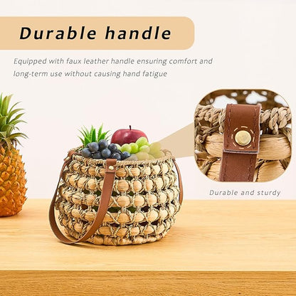 Farmhouse Oval Egg Baskets for Collecting Fresh Eggs,Small Wicker Basket with Handle,Garden Harvest Basket for Gathering Vegetables,Fruit Basket Bin for Kitchen,Garden,Picnic (Round-M)