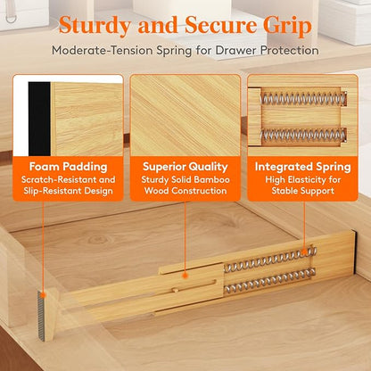 Lifewit 8 Pack Bamboo Drawer Dividers 2.4" High, 13-16.5" Kitchen Drawer Organizers, Adjustable Wooden Drawer Dividers for Clothes, Expandable Drawer Separators for Dresser, Bedroom, Bathroom, Cabinet