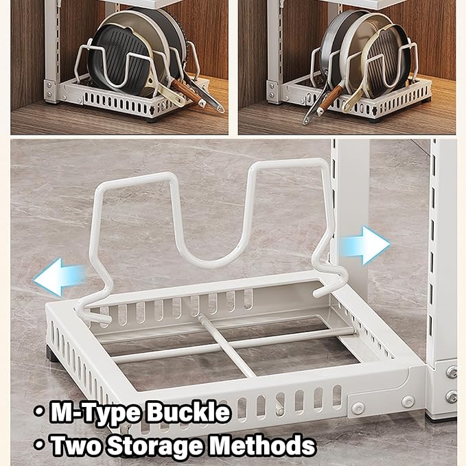 Dxcaicc Adjustable Pot Organizer Rack for Under Cabinet, Heavy Duty Storage Holder for Pots, Pans, and Lids, Space-Saving Kitchen Shelf Organizer,White,Fourth Layer