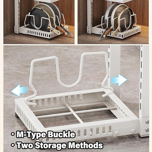 Dxcaicc Adjustable Pot Organizer Rack for Under Cabinet, Heavy Duty Storage Holder for Pots, Pans, and Lids, Space-Saving Kitchen Shelf Organizer,White,Fourth Layer