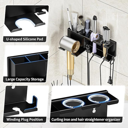 MAYZOLOP Hair Dryer Holder, Hair Tool Organizer, Blow Dryer Hanger Wall Mount for Dryer Hook, Bathroom Space-Saving Blow Dryer Organizer, Curling Irons Storage Wall Mounted
