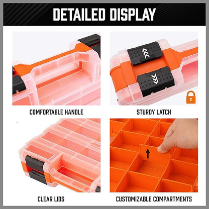 HORUSDY 2-Pack Double Side Parts Organizers, 34-Compartments Tool Box with Removable Dividers, Small Hardware Storage Case for Screws, Bolts, Nuts, Nails, DIY, Crafts, Fishing Gear & Small Parts
