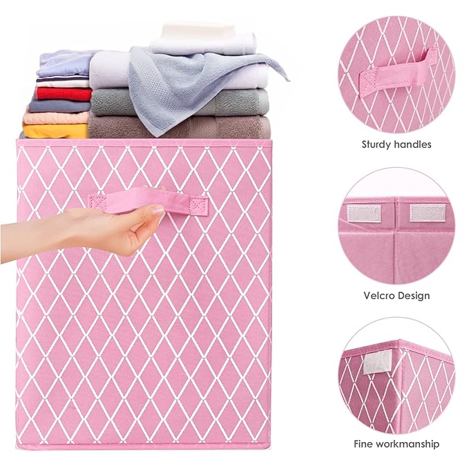 VERONLY Toy Box Chest Organizer Bins for Girls Boys, Kids Large Fabric Collapsible Storage Basket Container with Flip-Top Lid & Handles for Clothes,Blanket,Nursery,Playroom,Bedroom (Pink)