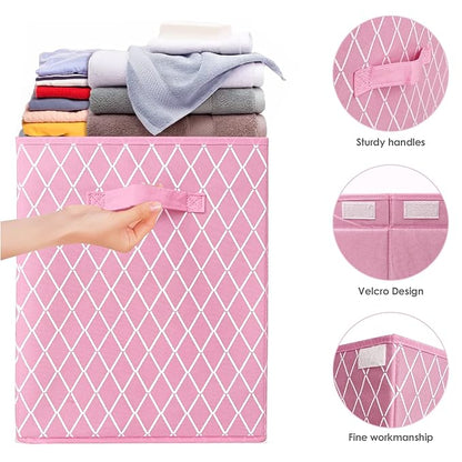 VERONLY Toy Box Chest Organizer Bins for Girls Boys, Kids Large Fabric Collapsible Storage Basket Container with Flip-Top Lid & Handles for Clothes,Blanket,Nursery,Playroom,Bedroom (Pink)
