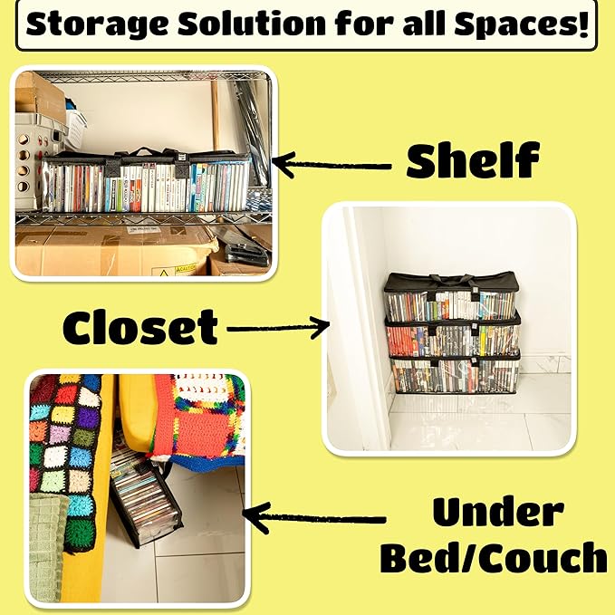 Made Easy Kit CLEAR VIEW Media Storage Bag for CDs, & Video Game Cases- Protect your Collection & Preserve the Quality of your Cases - Stackable, Space-Saving, Fits 50 (Black CD, 6-Pack)