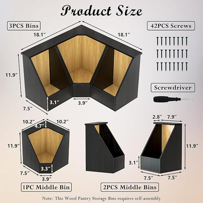 Jolitac Wood Pantry Storage Bins, Potato and Onion Storage Bin for Pantry and Kitchen Counter Multipurpose Organization Containers for Produce, Fruits, Vegetable, Set 3 Pieces