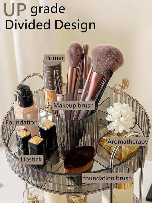 Asayuee 360 Rotating Makeup Organizer,2 Tier Large Capacity Make Up Organizers and Storage,Skincare Perfume Vanity Organizers,Bathroom Cosmetics Storage Organizer Countertop(Grey)