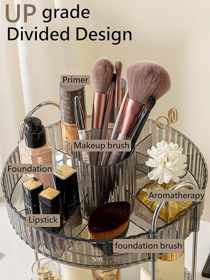 Asayuee 360 Rotating Makeup Organizer,3 Tier Large Capacity Make Up Organizers and Storage,Skincare Perfume Vanity Organizers,Bathroom Cosmetics Storage Organizer Countertop(Grey)