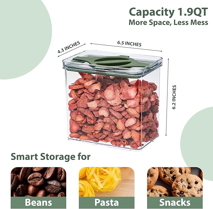 Prestoor 4-Pack Airtight Pantry Containers, 1.9 QT Clear SAN Food Storage Jars with Twist-Lock Lids, Detachable for Easy Cleaning, Stackable for Cereal, Pasta, Rice, Oats & Snacks White
