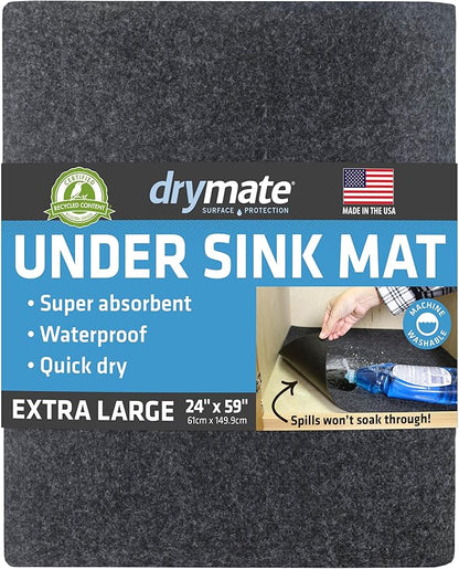 Drymate Premium XL Under Sink Mat, Waterproof Cabinet Protection Mats for Kitchen & Bathroom, Absorbent Shelf Liners, Slip-Resistant, Non-Adhesive, Machine Washable (USA Made)(24”x59”)(Charcoal)