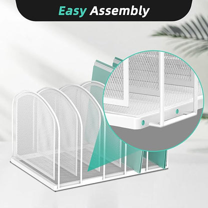 SUPEASY File Organizer 5-Section Mesh Desk Organizer, Upright File Organizer Desktop Organizer File Sorter, File Folder Holder for Office Supplies, White