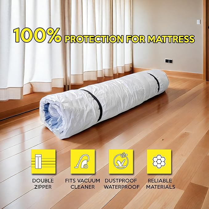 WORKKOOL Vacuum Mattress Bag for moving, Vacuum Sealed Bags for Mattress Storage, Mattress Compression Bag for Easy Moving&Storage, Foam and Latex Mattress Vacuum Bag with Straps(TWIN,TWIN-XL)