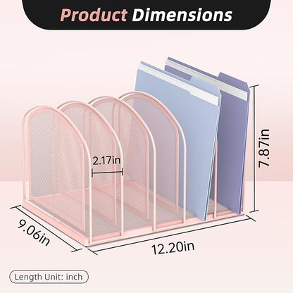 SUPEASY File Organizer for Desk, 5-Section Mesh Desk Organizer, Vertical File Holder Desktop Organizer File Sorter, File Folder Holder for Office Supplies, Pink