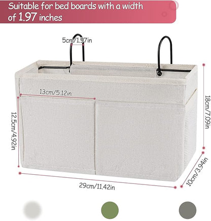 Frjjthchy Bedside Caddy Hanging Storage with Water Bottle Holder for Bunk Bed Hospital Bed Dorm Rooms (White)