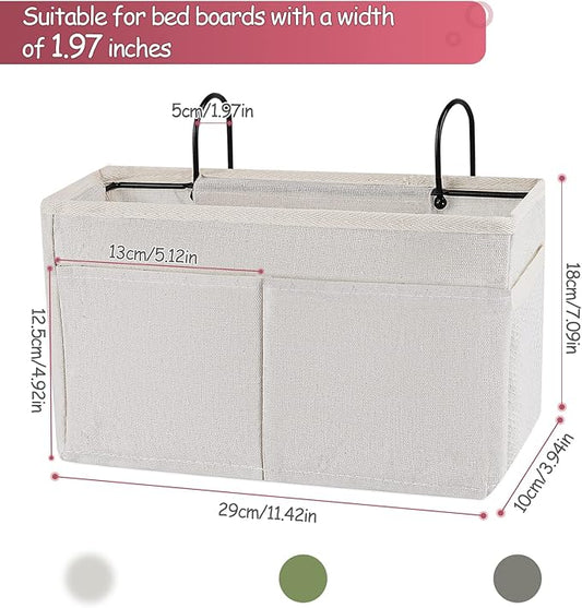 Frjjthchy Bedside Caddy Hanging Storage with Water Bottle Holder for Bunk Bed Hospital Bed Dorm Rooms (White)