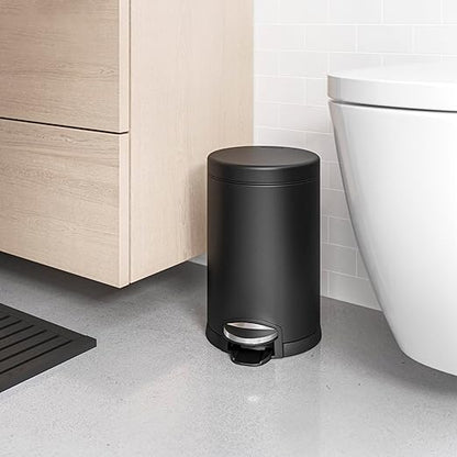 simplehuman 4.5 Liter / 1.2 Gallon Round Bathroom Step Trash Can, Matte Black